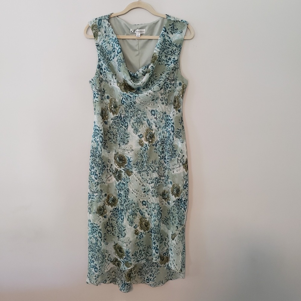 Dressbarn Y2K Romantic Ethereal Beaded Midi Dress XL Fairy Wedding Cowl Neck